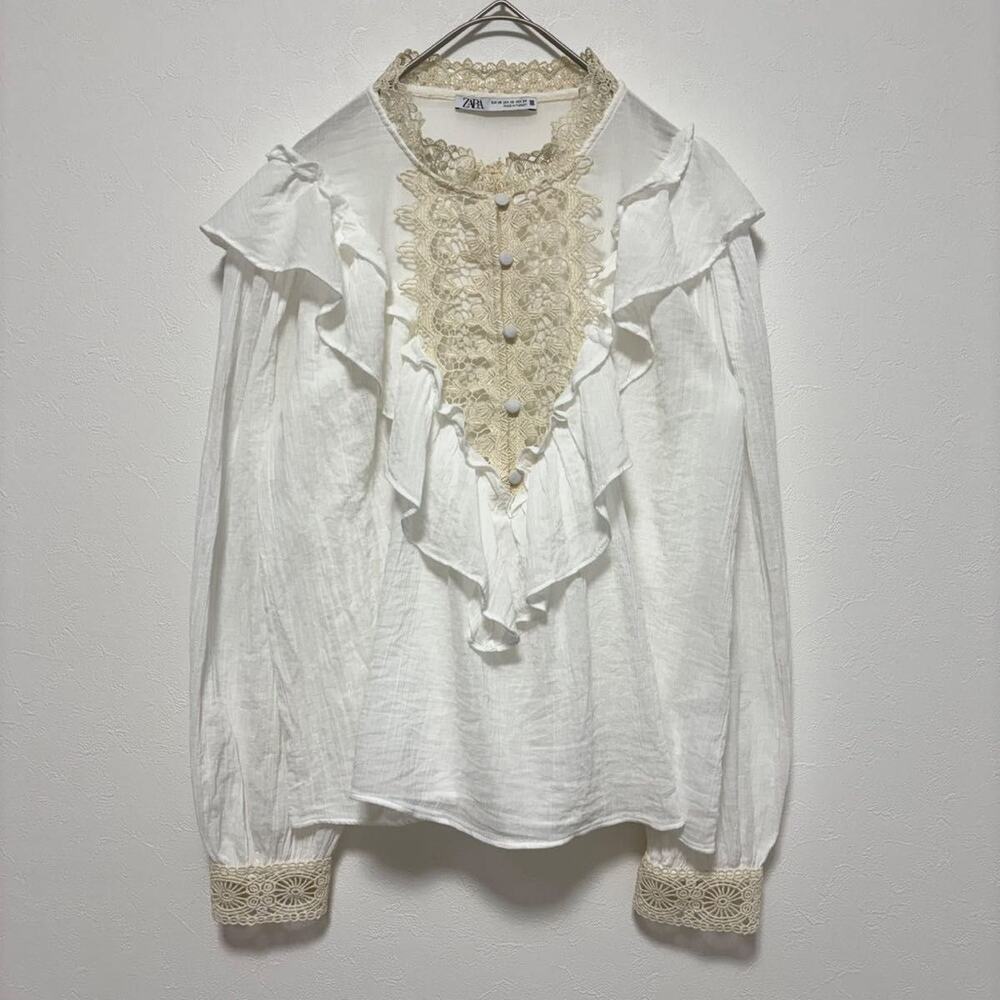 ZARA Contrast Crochet Lace Ruffles Cotton Blouse